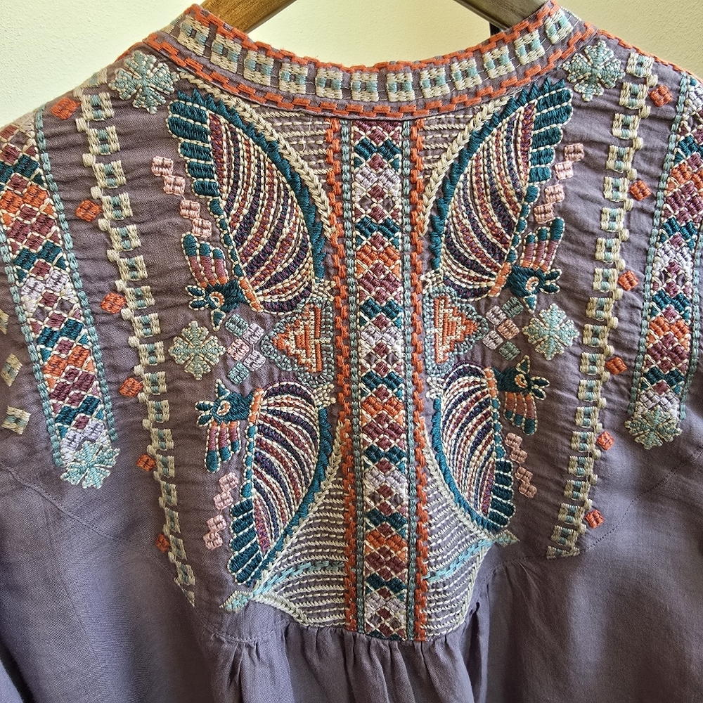 🐦EUC Johnny Was Purple Bird Embroidered Blouse SMALL - Picture 12 of 12
